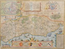John Speed (1552-1629), hand coloured engraving, Map of Sussex, published c.1676 by Bassett and Chiswell, 38.2 x 51cm (plate), framed and glazed, Provenance: Jonathan Potter Maps Ltd